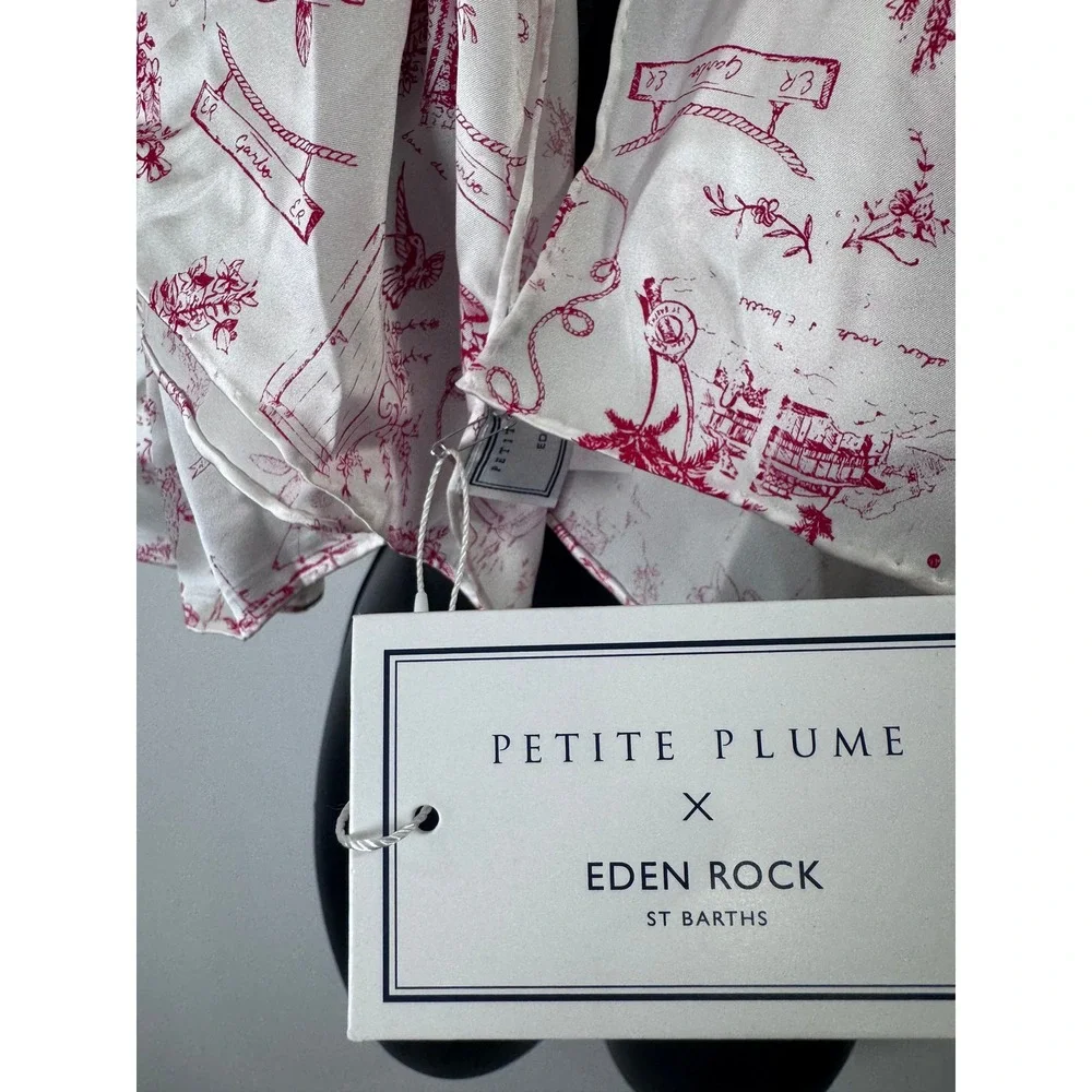 NWT Petite Plume x Eden Rock Women Red Reverie Silk Scarf Toile Print OS